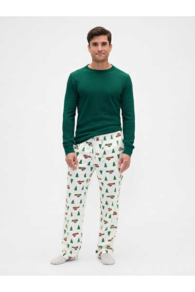 GAP Erkek Beyaz Relaxed Flannel Pijama Altı