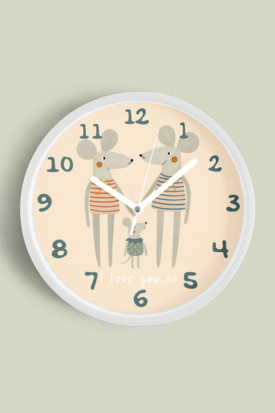 JHAAR Ceas de perete pentru camera copiilor Cute Mouse Family - 30cm - Carcas...