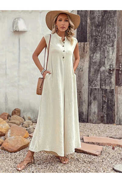 GENCULUS Women's Short Sleeve Front Buttoned to the Leg Wide Pocket Long Wrap Jumpsuit