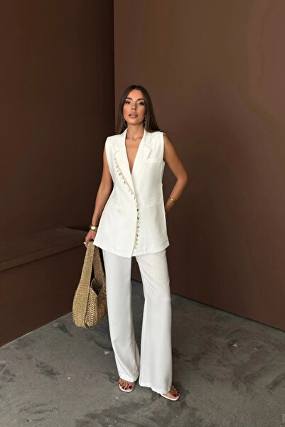 GENCULUS Collar Dye Shell Irregular Vest Linen Trousers White