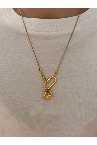 Arsaley Collection Balık Yıldız Deniz Kabuğu Charm Çelik Zincir Gold Kolye