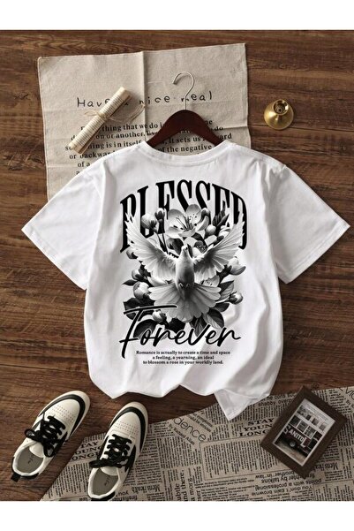 Soothing Space تيشيرت للجنسين مطبوع عبارة "مبارك للأبد"