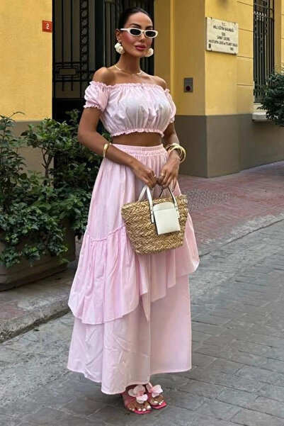 GENCULUS Gathered Crop Fold Detailed Ruffle Skirt Suit 10196