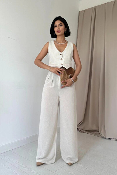 GENCULUS Beige Buttoned Front Vest and Trousers Set