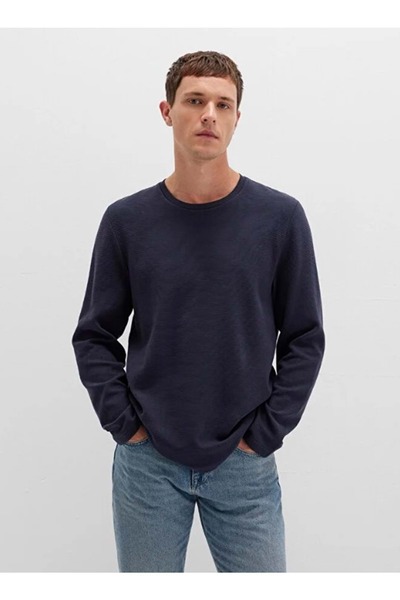 Mavi 064622 Long Sleeve Textured T-Shirt Men's T-Shirt Dark Blue