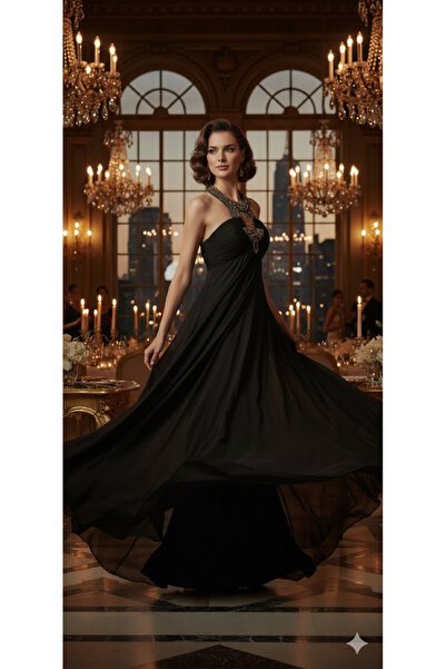 Zeyn KADIN ABİYE STRAPLEZ DRAPELİ ŞİFON UZUN ELBİSE