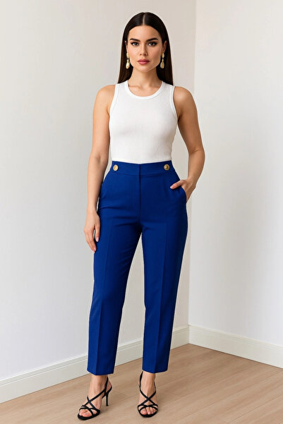 GENCULUS Decorative Buttoned Back Waist Elastic Trousers