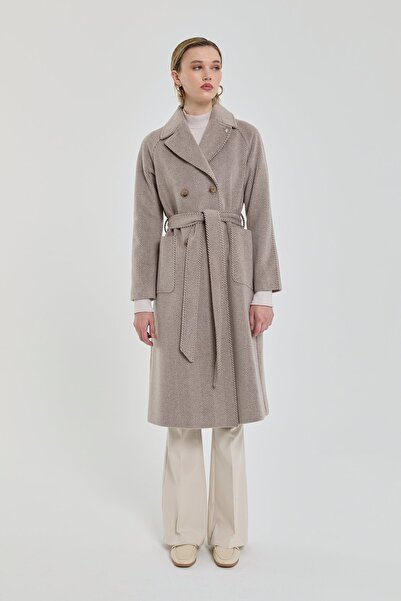 Nihan Kuşaklı Kruvaze Balıksırtı Kaban Vizon