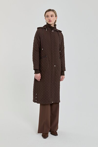 Nihan İnce Kapitone Cep Detaylı Kap Kahve