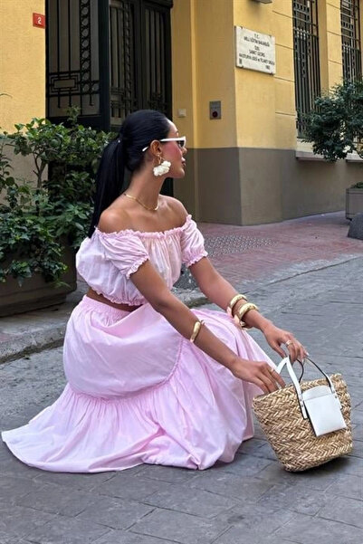 GENCULUS Gathered Crop Fold Detailed Ruffle Skirt Suit 10196