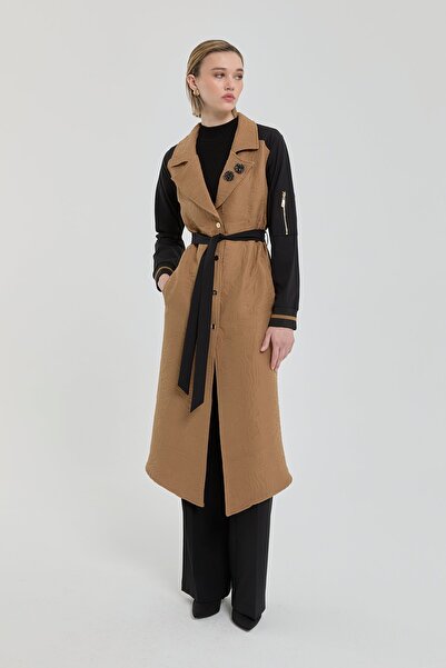 Nihan Rahat Kalıp İnce Kapitone Garnili Trençkot Siyah