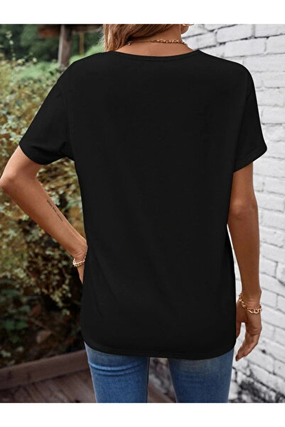 GENCULUS Women's Short Sleeve Front Cross Detail V-Neck Viscose Blouse