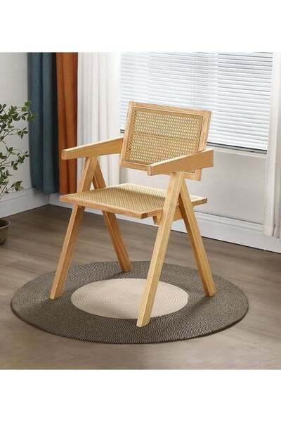 Raffine كرسي طعام عصري من خشب الروطان الصلب العتيق مع مسند للذراعين 80.5 × 51...