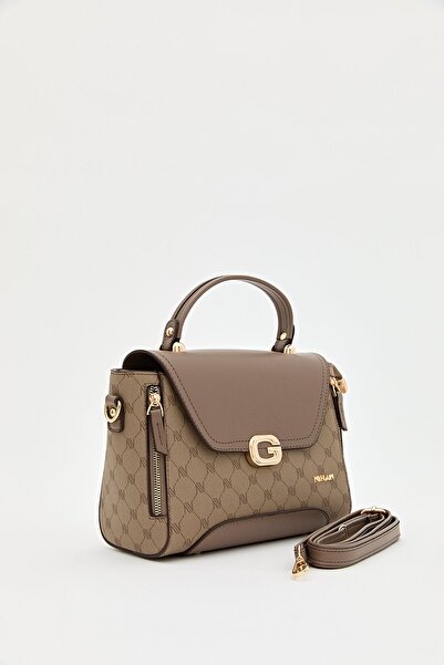 Nihan Monogram Kapaklı Çapraz Askılı Çanta Bej