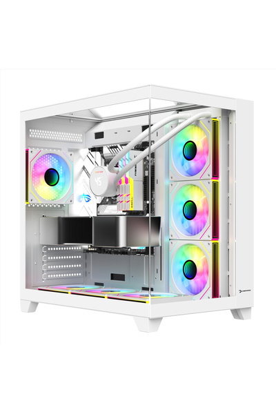 GamePower Warcry TopGlass 650W 4xARGB Temperli Cam ATX Beyaz Gaming (Oyuncu) ...
