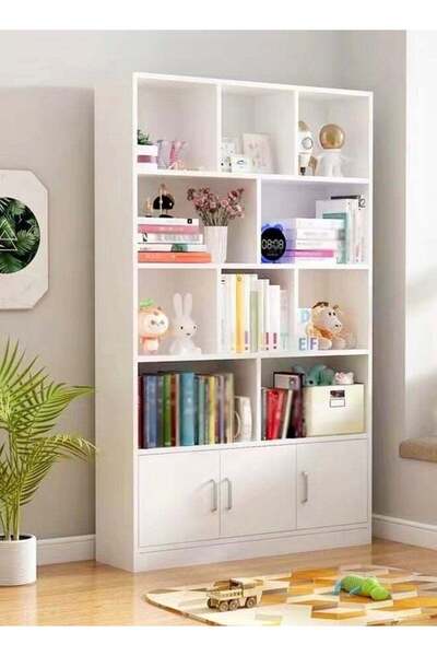 Raffine Modern Multi-Tier Bookshelf with 3 Metal Handle Doors, 100x24x178 cm