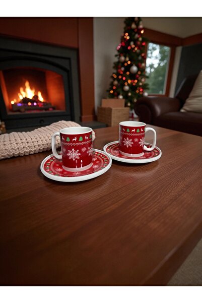 CASTEL Yılbaşı Konsepti 2 Kişilik 4 Parça Porselen Fincan Takımı