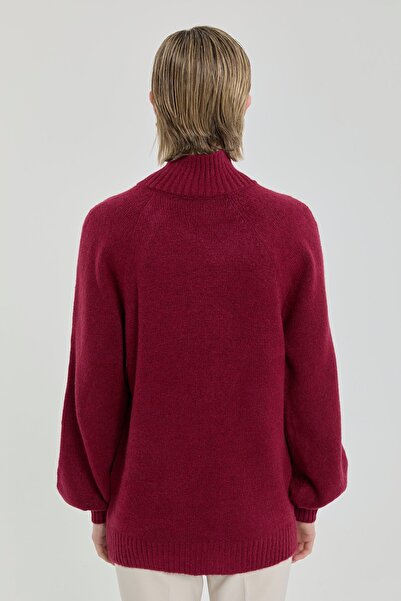 Nihan Düğme Detaylı Triko Tunik Bordo