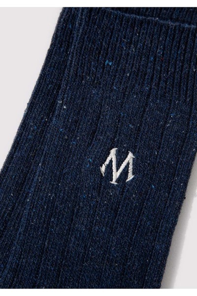 Mavi M Logo Embroidered Unisex Socks Dark Blue