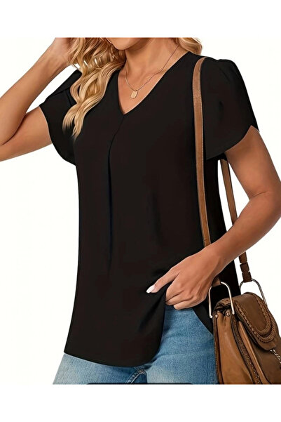 GENCULUS Short Sleeve V-Neck Sandy Blouse