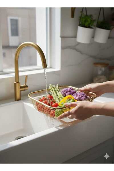 LOVYCO Gold Square Design Stainless Steel Pasta Strainer 24 cm X 24 cm