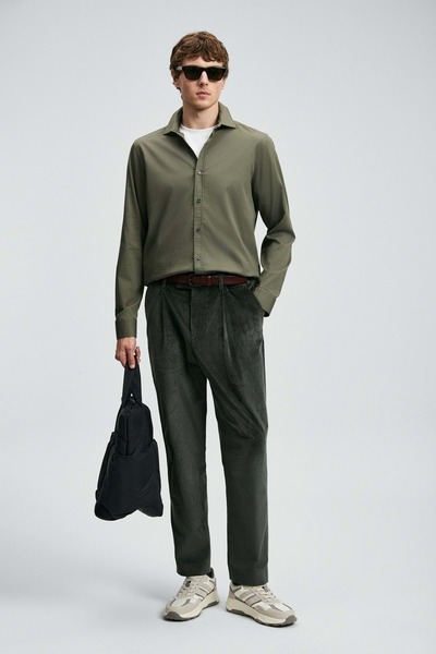 Kocamanlar Ayakkabı Lufian 112010686 Ferla Basic Shirt Regular Fit Men's Shirt Khaki