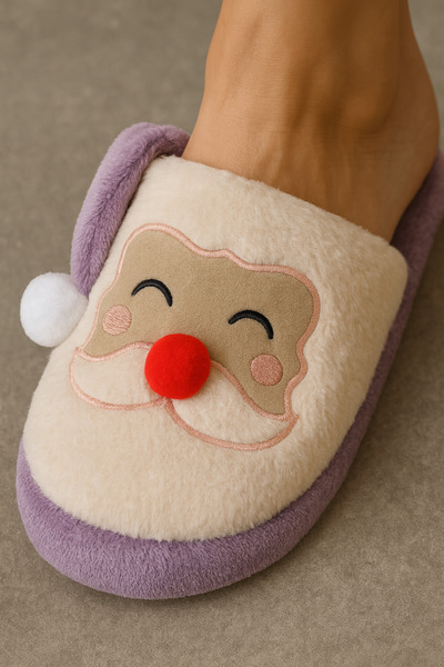 STOCON 3-Piece Colorful Santa Claus Embossed Embroidered Silent Sole Christmas Gift Slippers House Slippers Stc1190