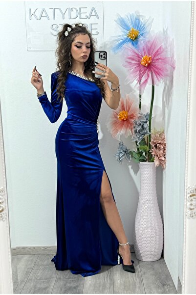 KATYDEA STORE Helena rochie lungă din catifea spectaculoasă albastru electric