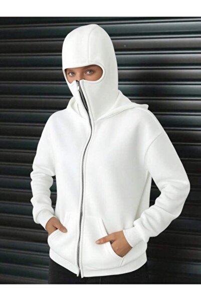 AMMA Women's Inside Zipper Masked K Hooded Biker Jacket Sweatshirt Hoodie