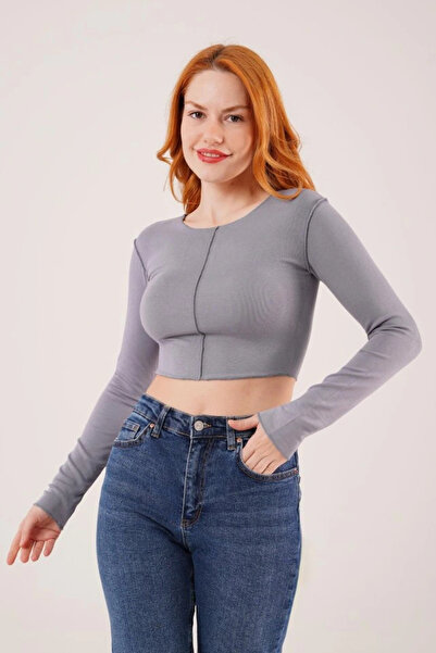 GENCULUS    Reversed Stitched Basic Anthracite Body Blouse