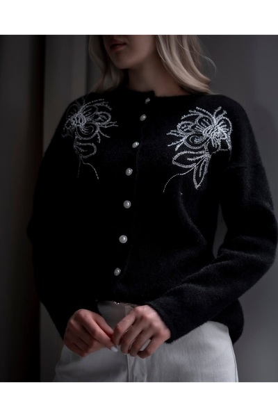 Lavanta Tekstil Beaded Embroidered Pearl Button Cardigan