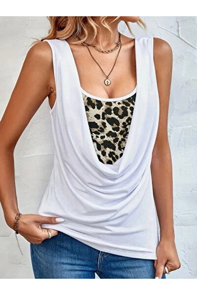 GENCULUS    Women's Sleeveless Degaje Leopard Detail Blouse