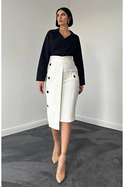 GENCULUS White Striped Polyviscon Skirt