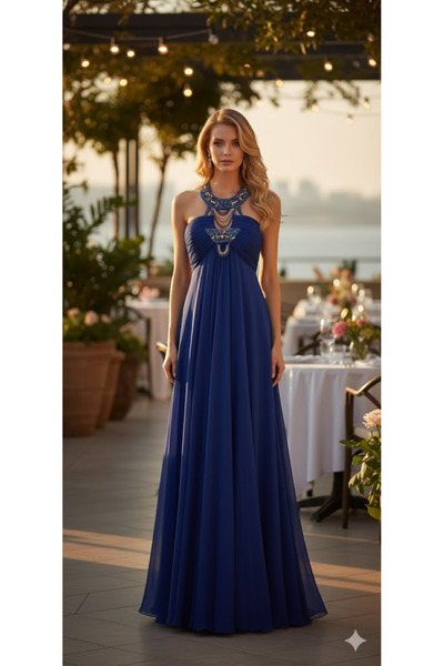 Zeyn KADIN ABİYE STRAPLEZ DRAPELİ ŞİFON UZUN ELBİSE