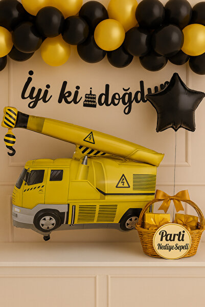 parti hediye sepeti Vinç Temalı Doğum Günü Süs Seti | Sarı Siyah Konsept | İy...