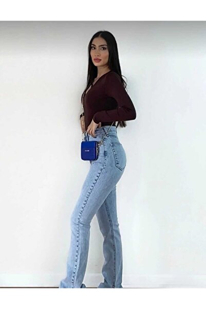 DRC trend Eliza 90's Stretch Fabric Casual Women's Open Snow Inside Slit Super High Waist Wide Leg Denim Jeans