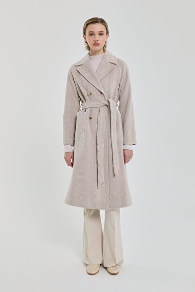 Nihan Kuşaklı Kruvaze Balıksırtı Kaban Bej