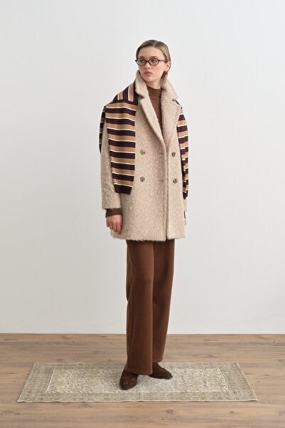 Nihan Kruvaze Kısa Kaban Bej