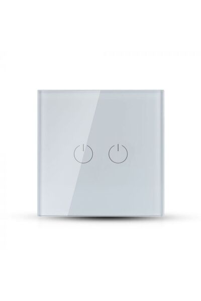 V-TAC 8357 διπλός διακόπτης, γυαλί, 2 διακόπτες, 1 κύκλωμα, λευκό