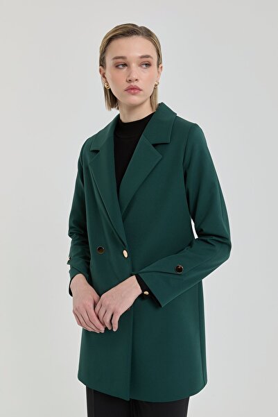 Nihan Gold Düğmeli Kruvaze Blazer Ceket Yeşil