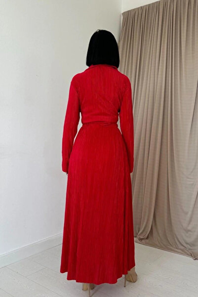 GENCULUS Red Corduroy Shirt and Long Skirt Set