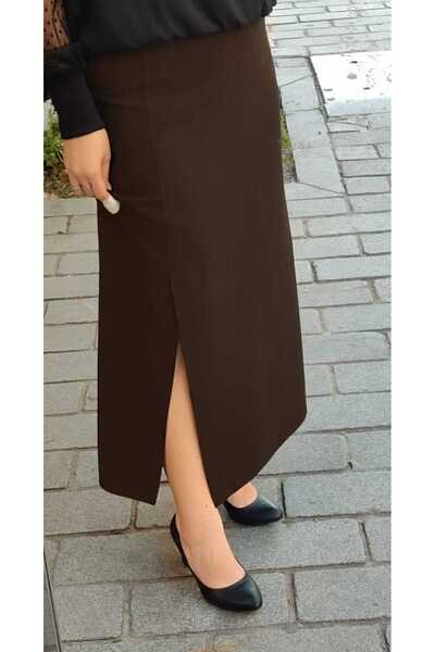 Butik Plus Size Above-The-Knee Slit Lined Skirt