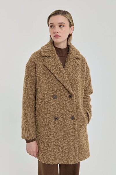 Nihan Kruvaze Kısa Kaban Açık Kahve