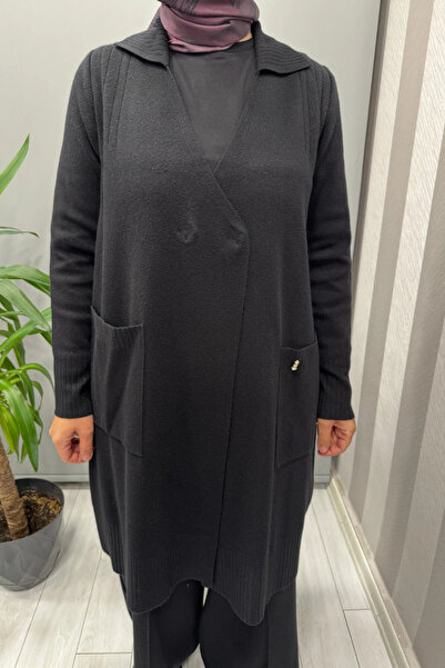 MISS DALIDA Touch Me Shirt Collar Knitwear Cardigan Black T25Pf-9001