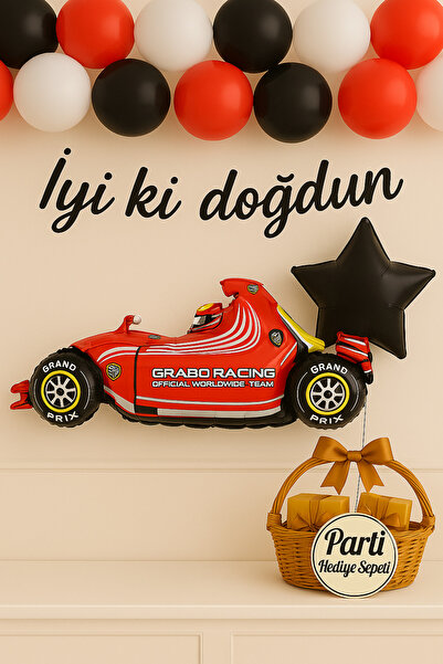parti hediye sepeti Kırmızı Formula Araba Doğum Günü Süs Seti | Yarış Arabası...