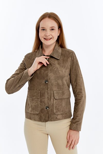 KENDE سترة نسائية من جلد المنك الطبيعي من إيفلين بأزرار