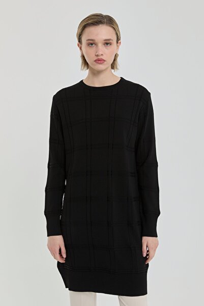 Nihan Kendinden Desenli Rayon Triko Tunik Siyah