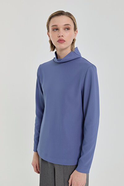 Nihan Dik Yaka Basic Örme Bluz İndigo