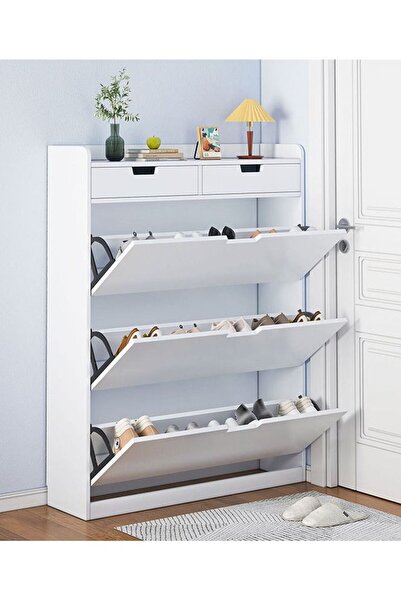 Raffine Flip-Flop Ultra-Thin Shoe Cabinet Wood White 125x60x17cm