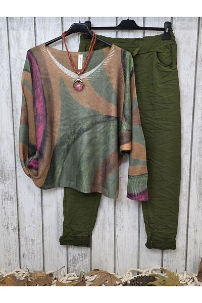 pudubutik Batik Print Italian Knitwear Sweater Camel